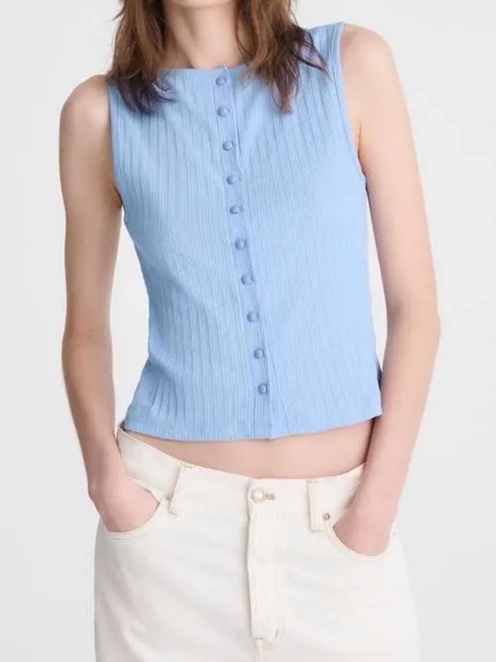 Madewell Light Blue Ribbed Button-Front Sleeveless Top
